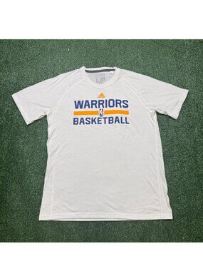 Golden State Warriors Warm Up T Shirt Men's Size L White Short Sleeve NBA Adidas